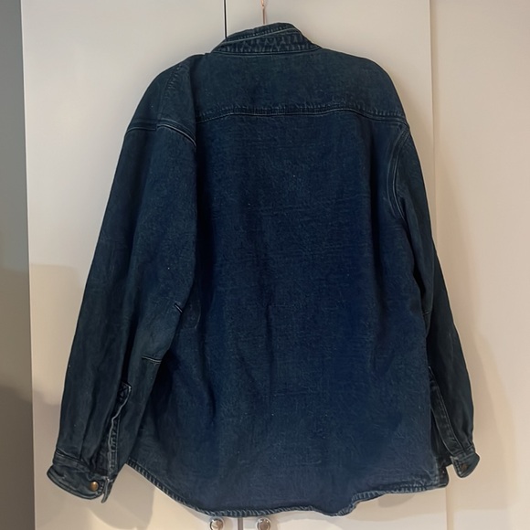 Cabela's Blue Jean Flannel Green Plaid Lined Cotton Denim Jean Jacket Men's Size - Picture 4 of 6